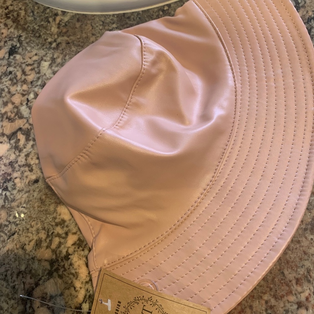 Pink bucket hat faux leather